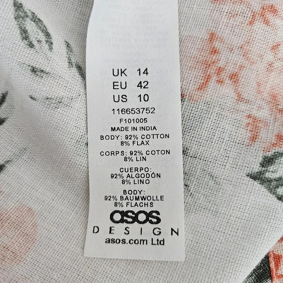 ASOS Design Fit Flare Mini Wrap Dress White Floral V Neck Tie - Picture 7 of 8